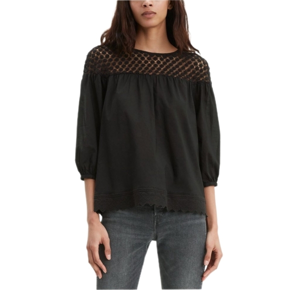 LEVIS Womens Black Short Sleeve Jewel Neck Top Size: M - Picture 1 of 3